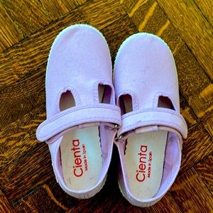 Brand new Lavender Canvas Cientas T-Strap Shoes